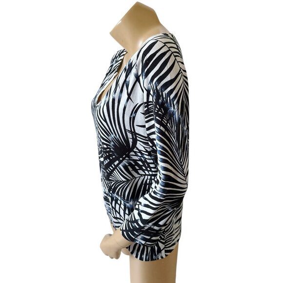 CHICOS Womens Size 2 (Large) Silk Blend Split Neck 3/4 Sleeve Tropical Shirt Top - Picture 2 of 7